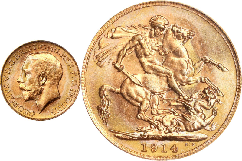 AUSTRALIA. Sovereign, 1914-P. Perth Mint. George V. PCGS MS-64.
S-4001; Fr-40; ...