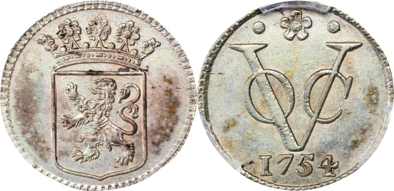 NETHERLANDS EAST INDIES. Holland. Silver Presentation Duit, 1754. Dordrecht Mint...