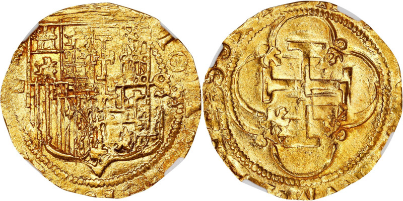 SPAIN. Cob Escudo, ND (1516-56)-D S. Seville Mint. Carlos & Johanna. NGC MS-63....