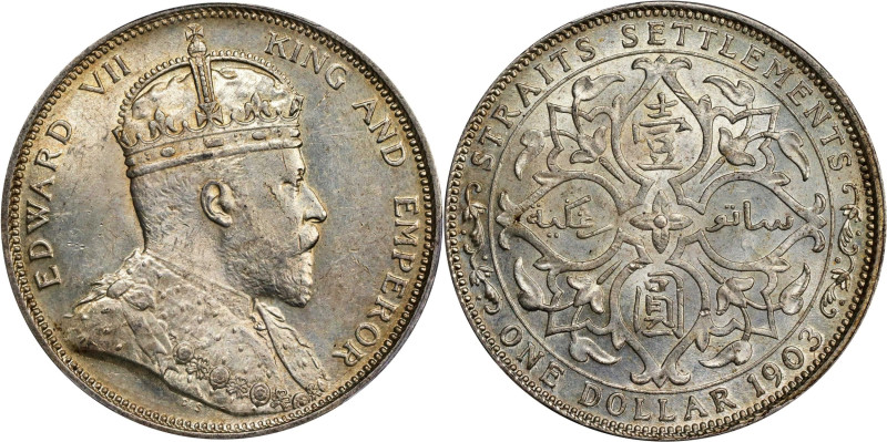 STRAITS SETTLEMENTS. Dollar, 1903-B. Bombay Mint. Edward VII. PCGS MS-62.
KM-25...