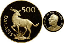 GAMBIA. 500 Dalasis, 1977. Llantrisant Mint. NGC PROOF-68 Ultra Cameo.
Fr-1; KM-19. Wildlife Conservation series: Sitatunga. AGW: 0.9675 oz. Mintage:...