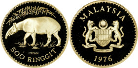 MALAYSIA. 500 Ringgit, 1976. Llantrisant Mint. Agong VI. NGC PROOF-69 Ultra Cameo.
Fr-4; KM-21. Wildlife Conservation series: Malayan tapir. AGW: 0.9...