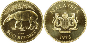 MALAYSIA. 500 Ringgit, 1976. Llantrisant Mint. Agong VI. NGC MS-68.
Fr-4; KM-21. Wildlife Conservation series: Malayan tapir. AGW: 0.9675 oz. Mintage...