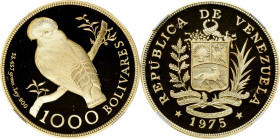 VENEZUELA. 1000 Bolivares, 1975. London or Llantrisant Mint. NGC PROOF-69 Ultra Cameo.
Fr-8; KM-48.1. Wildlife Conservation series: Cock of the Rock....