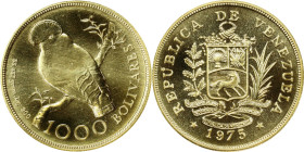 VENEZUELA. 1000 Bolivares, 1975. London or Llantrisant Mint. PCGS MS-68.
Fr-8; KM-Y-48.2. Mintage: 5,047. Wildlife Conservation series: Cock of the R...