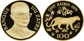 ZAIRE. 100 Zaires, 1975. London or Llantrisant Mint. NGC PROOF-69 Ultra Cameo.
Fr-1; KM-11. Wildlife Conservation series: Leopard. AGW: 0.9675 oz. Mi...