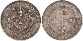 CHINA. Chihli (Pei Yang). 7 Mace 2 Candareens (Dollar), Year 34 (1908). Tientsin Mint. Kuang-hsu (Guangxu). PCGS Genuine--Chopmark, EF Details.
L&M-4...