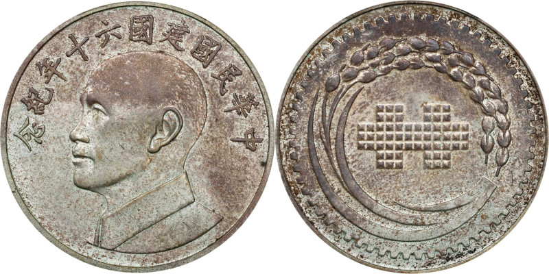 CHINA. Taiwan. Anniversary Silver Medal (2000 Yuan), Year 60 (1971). PCGS MS-64....