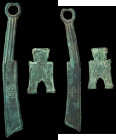 CHINA. Duo of Spade & Knife Money (2 Pieces), ca. 400-220 B.C. Average Grade: VERY FINE.
A pair of spade and knife issue, both of which display encru...