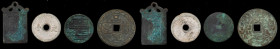 CHINA. Mixed Charms (6 pieces). Average Grade: VERY FINE.
An interesting gathering consisting of mixed themed charms in brass, copper and white metal...