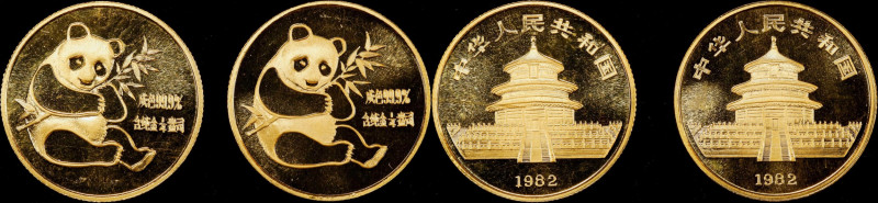 CHINA. Duo of 1/4 Ounce Gold Pandas (2 Pieces), 1982. Panda Series. Average Grad...