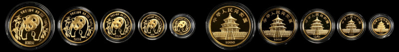 CHINA. Gold Proof Set (5 Pieces), 1986-P. Panda Series. Average Grade: PROOF.
T...