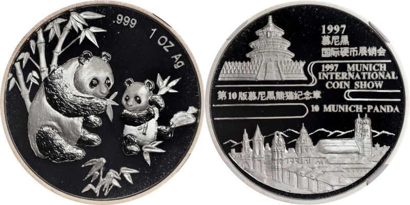 (t) CHINA. 1 Ounce Silver Medal, 1997. Panda Series, Munich International Coin F...