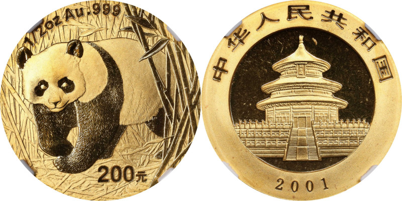 CHINA. Gold 200 Yuan, 2001. Panda Series. NGC MS-69.
Fr-B15; KM-1369; PAN-336A....