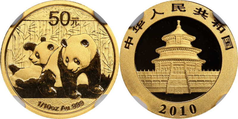 (t) CHINA. Gold 50 Yuan, 2010. Panda Series. NGC MS-69.
Fr-B17; KM-1929; PAN-51...