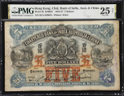 (t) HONG KONG (SAR). Chartered Bank of India, Australia & China. 5 Dollars, 1.5.1924. P-48. KNB23. PMG Very Fine 25 Net. Repaired, Ink Stamps, Annotat...