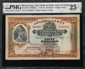 (t) HONG KONG (SAR). Chartered Bank of India, Australia & China. 50 Dollars, 1.11.1934. P-56. KNB36c. PMG Very Fine 25 Net. Repaired.
Serial number U...