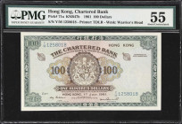 (t) HONG KONG (SAR). Chartered Bank. 100 Dollars, 1.7.1961. P-71a. KNB47b. PMG About Uncirculated 55.
Serial number Y/M 1258018. An excellent example...