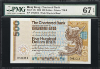 (t) HONG KONG (SAR). Chartered Bank. 500 Dollars, 1.1.1982. P-80b. KNB 55d. PMG Superb Gem Uncirculated 67 EPQ.
Serial number D082014. A gorgeous exa...