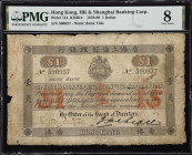 (t) HONG KONG (SAR). Hong Kong & Shanghai Banking Corporation. 1 Dollar, 1.10.1884. P-114. KNB14. PMG Very Good 8.
Serial number 590937. Grey and ora...