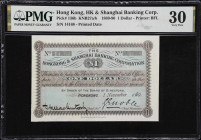 (t) HONG KONG (SAR). The HongKong & Shanghai Banking Corporation. 1 Dollar, 1.11.1889. P-136b. KNB27a. PMG Very Fine 30.
Serial number 14168. Black o...