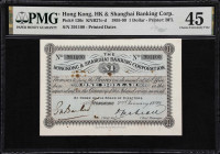 (t) HONG KONG (SAR). The HongKong & Shanghai Banking Corporation. 1 Dollar, 2.1.1899. P-136c. KNB27d. PMG Choice Extremely Fine 45.
Serial number 391...