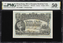 (t) HONG KONG (SAR). Hong Kong & Shanghai Banking Corporation. 1 Dollar, 1.5.1906. P-155a. KNB43a. PMG About Uncirculated 50.
Serial number 554001. B...