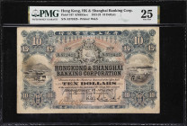 (t) HONG KONG (SAR). The HongKong & Shanghai Banking Corporation. 10 Dollars, 1.7.1913. P-167. KNB55a. PMG Very Fine 25.
Serial number A572425. Blue ...