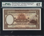 HONG KONG (SAR). Hong Kong & Shanghai Banking Corporation. 5 Dollars, 30.3.1946. P-173e. KNB61d. PMG Superb Gem Uncirculated 67 EPQ.
Surpassed by jus...