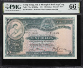 (t) HONG KONG (SAR). Lot of (2). Hongkong & Shanghai Banking Corporation. 5 & 10 Dollars, 1941-54. P-178c & 180a. KNB61e & KNB63a. PMG Choice Uncircul...