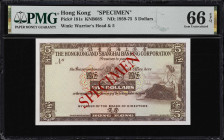 (t) HONG KONG (SAR). The HongKong & Shanghai Banking Corporation. 5 Dollars, ND (1959-75). P-181s. KNB68S. Archival Specimen. PMG Gem Uncirculated 66 ...