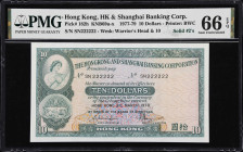 (t) HONG KONG (SAR). The HongKong & Shanghai Banking Corporation. 10 Dollars, 31.3.1978. P-182h. KNB69v. Solid #2's. PMG Gem Uncirculated 66 EPQ.
Sol...
