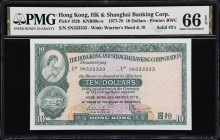 (t) HONG KONG (SAR). The HongKong & Shanghai Banking Corporation. 10 Dollars, 31.3.1978. P-182h. KNB69v. Solid #3's. PMG Gem Uncirculated 66 EPQ.
Sol...