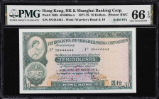 (t) HONG KONG (SAR). The HongKong & Shanghai Banking Corporation. 10 Dollars, 31.3.1978. P-182h. KNB69v. Solid #4's. PMG Gem Uncirculated 66 EPQ.
Sol...