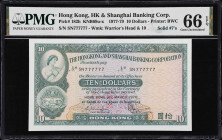 (t) HONG KONG (SAR). The HongKong & Shanghai Banking Corporation. 10 Dollars, 31.3.1978. P-182h. KNB69v. Solid #7's. PMG Gem Uncirculated 66 EPQ.
Sol...