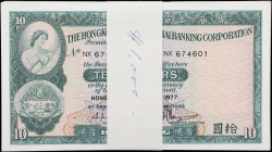 (t) HONG KONG (SAR). Lot of (100). The HongKong & Shanghai Banking Corporation. 10 Dollars, 31.3.1977. P-182h. KNB69u. Consecutive Run of 100.
Consec...