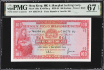 (t) HONG KONG (SAR). The HongKong & Shanghai Banking Corporation. 100 Dollars, 1.9.1964. P-183a. KNB70f. PMG Superb Gem Uncirculated 67 EPQ.
Serial n...