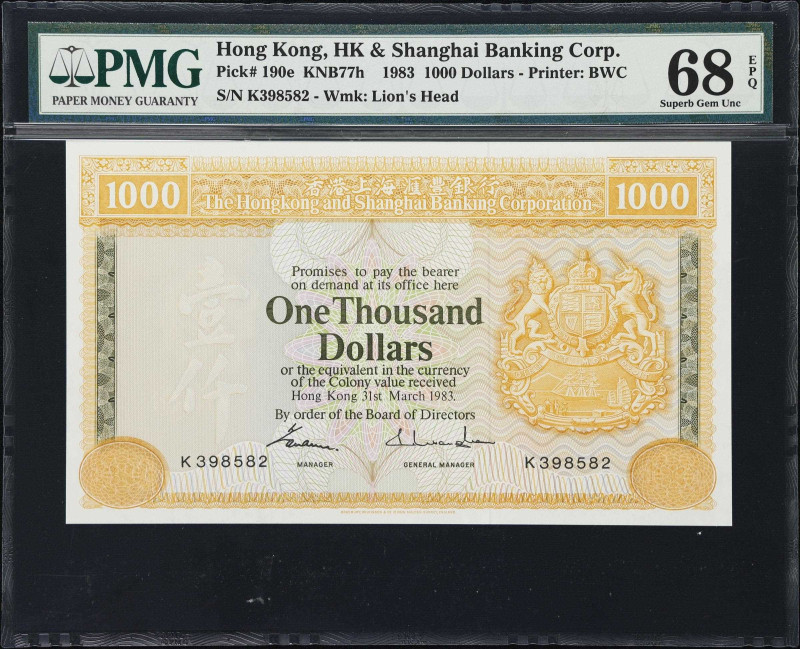 HONG KONG (SAR). Hong Kong & Shanghai Banking Corporation. 1000 Dollars, 31.3.19...