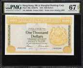 (t) HONG KONG (SAR). Hong Kong & Shanghai Banking Corporation. 1000 Dollars, 31.3.1983. P-190e. KNB77h. PMG Superb Gem Uncirculated 67 EPQ.
Serial nu...
