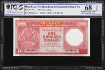(t) HONG KONG (SAR). Hong Kong & Shanghai Banking Corporation. 100 Dollars, 1.1.1986. P-194a. KNB82d. Solid #4's. PCGS Banknote Superb Gem Uncirculate...