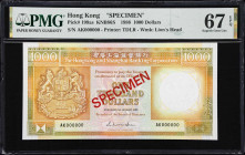 (t) HONG KONG (SAR). The HongKong & Shanghai Banking Corporation. 1000 Dollars, 1.1.1988. P-199as. KNB86S. Specimen. PMG Superb Gem Uncirculated 67 EP...