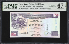 (t) HONG KONG (SAR). Hong Kong & Shanghai Banking Corporation Limited. 50 Dollars, 1.1.2002. P-202e. KNB88t. Solid #8's. PMG Superb Gem Uncirculated 6...