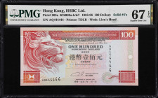 (t) HONG KONG (SAR). The HongKong & Shanghai Banking Corporation. 100 Dollars, 1.1.1993. P-203a. KNB89b. Solid #4's. PMG Superb Gem Uncirculated 67 EP...