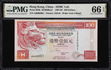 (t) HONG KONG (SAR). The HongKong & Shanghai Banking Corporation. 100 Dollars, 1.7.1997. P-203b. KNB89j. Serial Number 1. PMG Gem Uncirculated 66 EPQ....