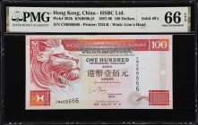 (t) HONG KONG (SAR). The HongKong & Shanghai Banking Corporation. 100 Dollars, 1.1.1998. P-203b. KNB89l. Solid #6's. PMG Gem Uncirculated 66 EPQ.
Sol...