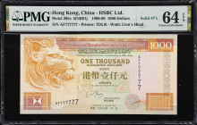 (t) HONG KONG (SAR). Hong Kong & Shanghai Banking Corporation Limited. 1000 Dollars, 1.1.1999. P-205c. KNB91j. Solid #7's. PMG Choice Uncirculated 64 ...