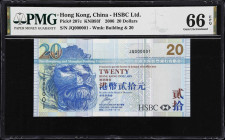 (t) HONG KONG (SAR). The HongKong & Shanghai Banking Corporation. 20 Dollars, 1.1.2006. P-207c. KNB93f. Serial Number 1. PMG Gem Uncirculated 66 EPQ....