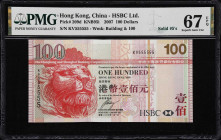 (t) HONG KONG (SAR). The HongKong & Shanghai Banking Corporation. 100 Dollars, 1.1.2007. P-209d. KNB95i. Solid #5's. PMG Superb Gem Uncirculated 67 EP...