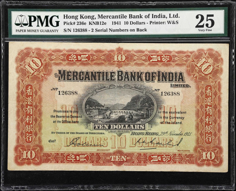 (t) HONG KONG (SAR). Mercantile Bank of India Limited. 10 Dollars, 29.11.1941. P...