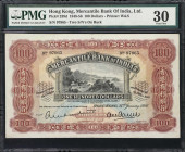 HONG KONG (SAR). Mercantile Bank of India Limited. 100 Dollars, 24.1.1956. P-239d. KNB15k. PMG Very Fine 30.
Serial number 97965. Red and black on or...